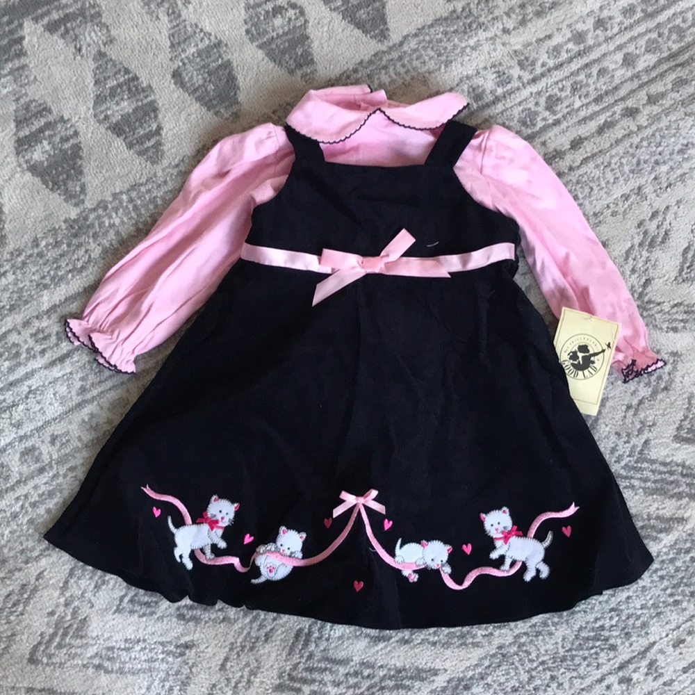 NWT Black embroidered dress with pink bodysuit